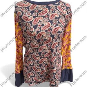 Sundance Navy and Yellow Paisley Long Sleeve Top